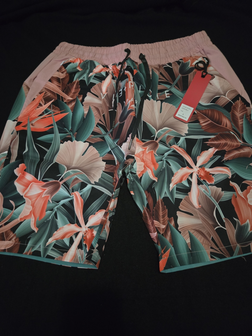 Men's Floral Drawstring Athletic Shorts - Pink Tropical Luxuary Streetwear